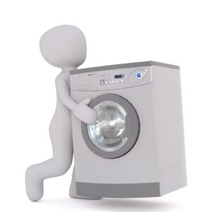 Figur trägt Waschmaschine beim Umzug