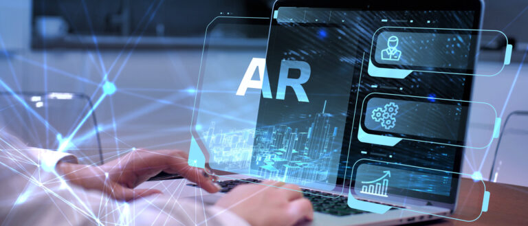 AR App, Augmented-Reality-Symbol. Geschäfts-, Technologie-, Internet- und Netzwerkkonzept.